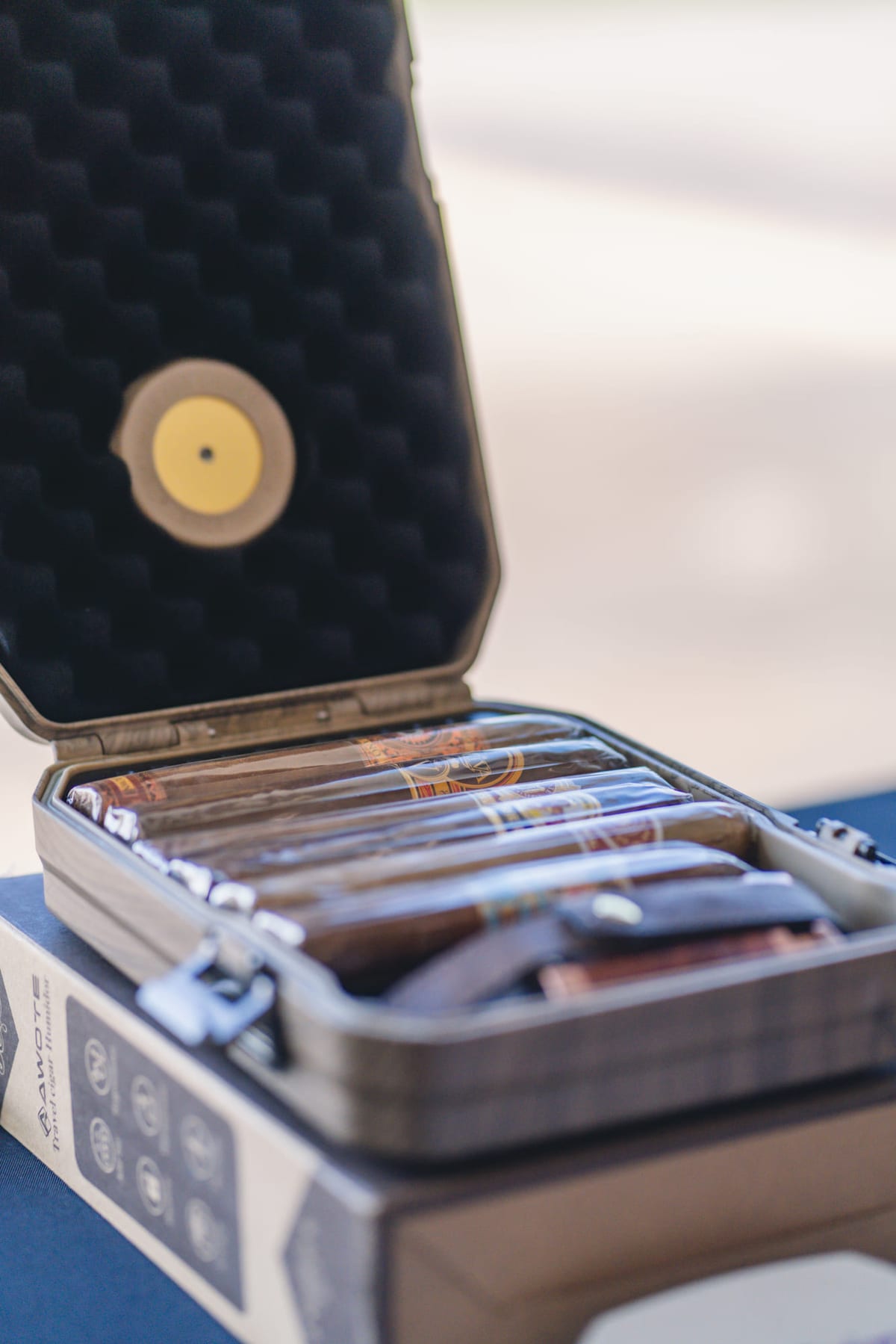 A fitted case of tools photographed open on a light surface.